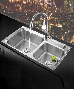 304材质/一体拉伸斜边双水槽